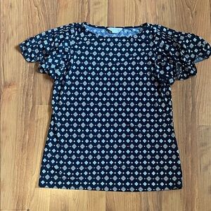 Liz Claiborne Navy and White Geometric Blouse
